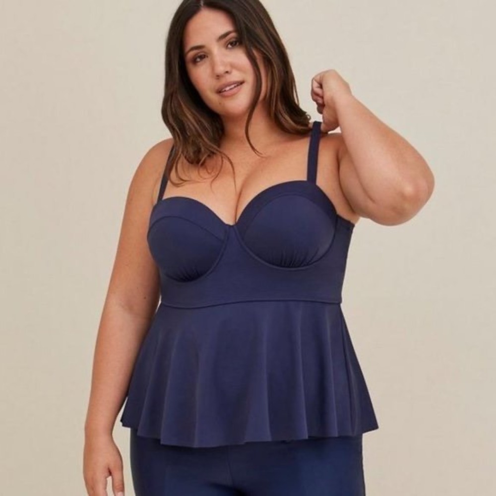 Torrid Tankini Peplum Underwire Swim Top Size 2-DD/F Cups Navy Blue Women - Picture 3 of 11